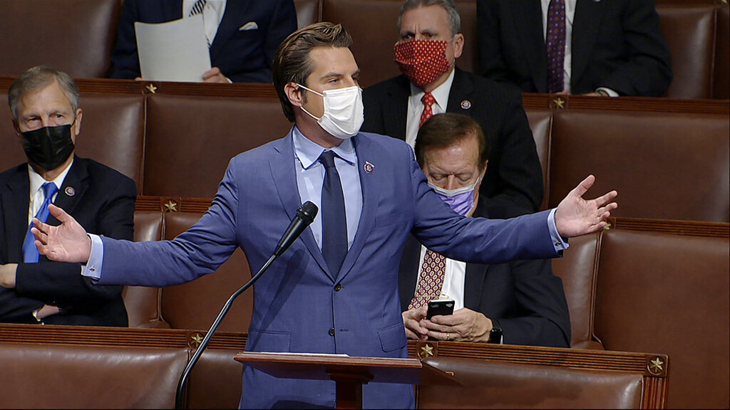 OANN's tweet photo. Rep. Gaetz highlights possibility Antifa infiltrated Trump march - https://t.co/LwWsf2cD1m #OANN https://t.co/Wzk13iTtyN