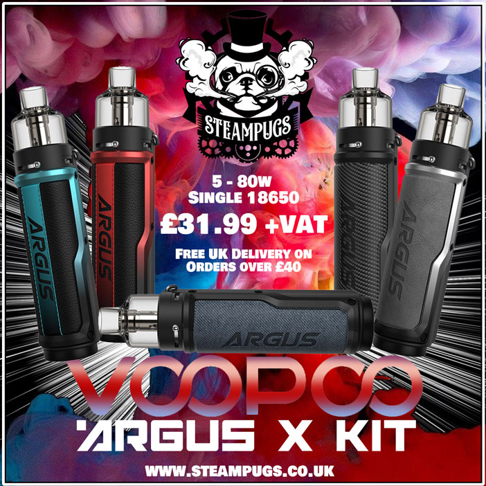 NEW STUFF!!.....we like new stuff 😉 

The Voopoo Argus X Kit
Single 18650 - 5 to 80w

£31.99 + Vat 
Free UK delivery on orders over £40 (Int shipping available)

Click this link to find out more 👇👇

steampugs.co.uk/product/voopoo…