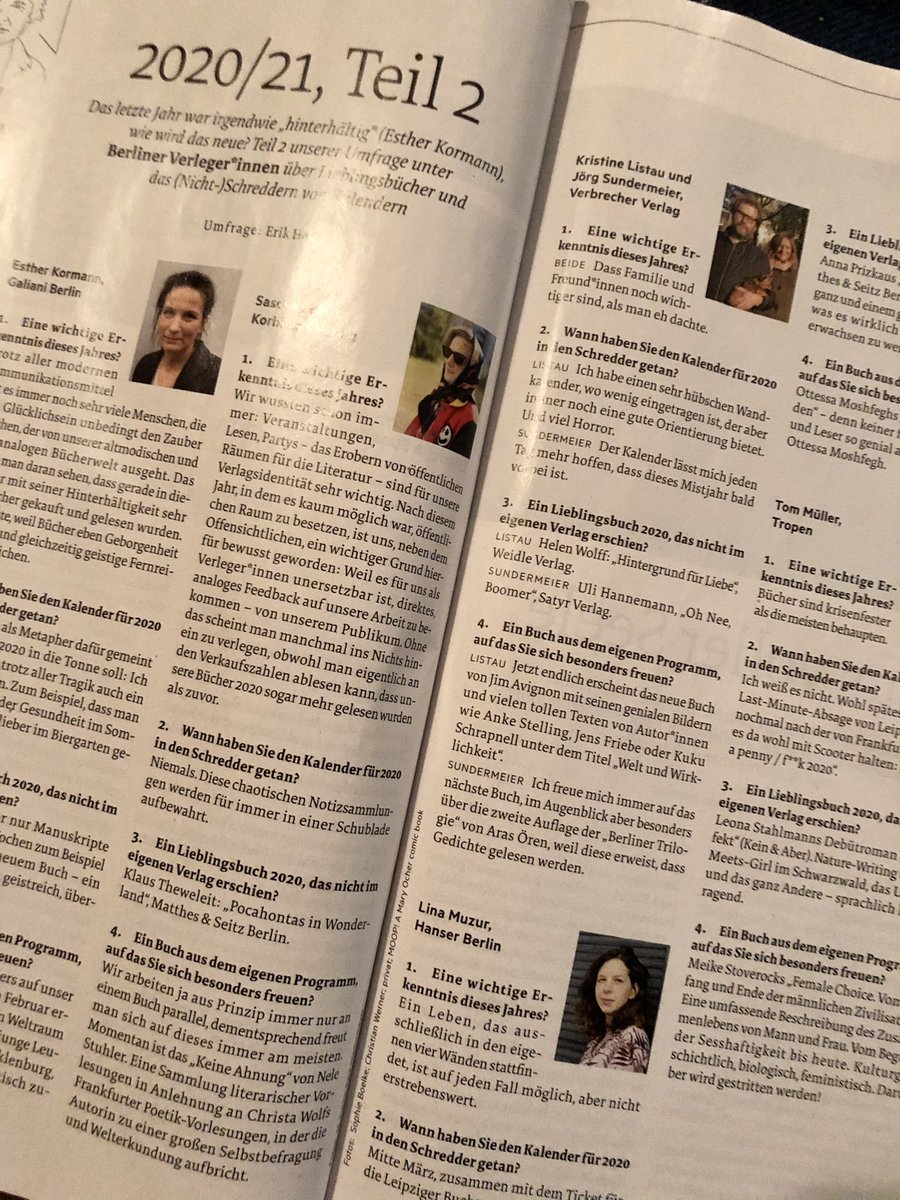 verbrecherei's tweet photo. Der @tip_Berlin hat Verleger:innen nach ihrem Jahr 2021 befragt. Auch Kristine Listau und Jörg Sundermeier wurden befragt.
#verbrecherei #verbrecherverlag #tipberlin https://t.co/nlegawlgap