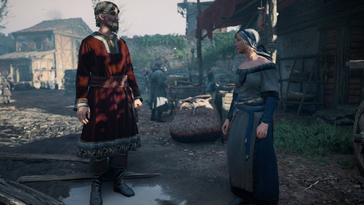 So, Anglo-Saxon clothing.9th century means the "Danes" have been here for a few decades. You can see the Viking influence here if you look at this Saxon man's trefoil brooch, typically Viking. His tunic is very Saxon in its embroidery motif. I'm skeptical about his boots tho...