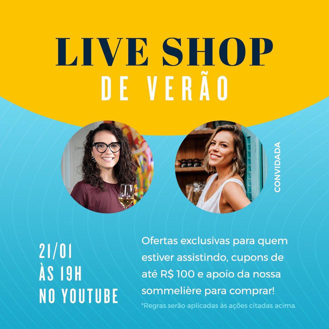 evino's tweet photo. Esse mês tem mais LIVE SHOP e com uma convidada mega especial ❤️ @dehwerneck_ vice-campeã do masterchef! Vamos ter harmonizações, ofertas e descontos exclusivos 😍 Anota na agenda 🍷 https://t.co/oJgh38Cy9d