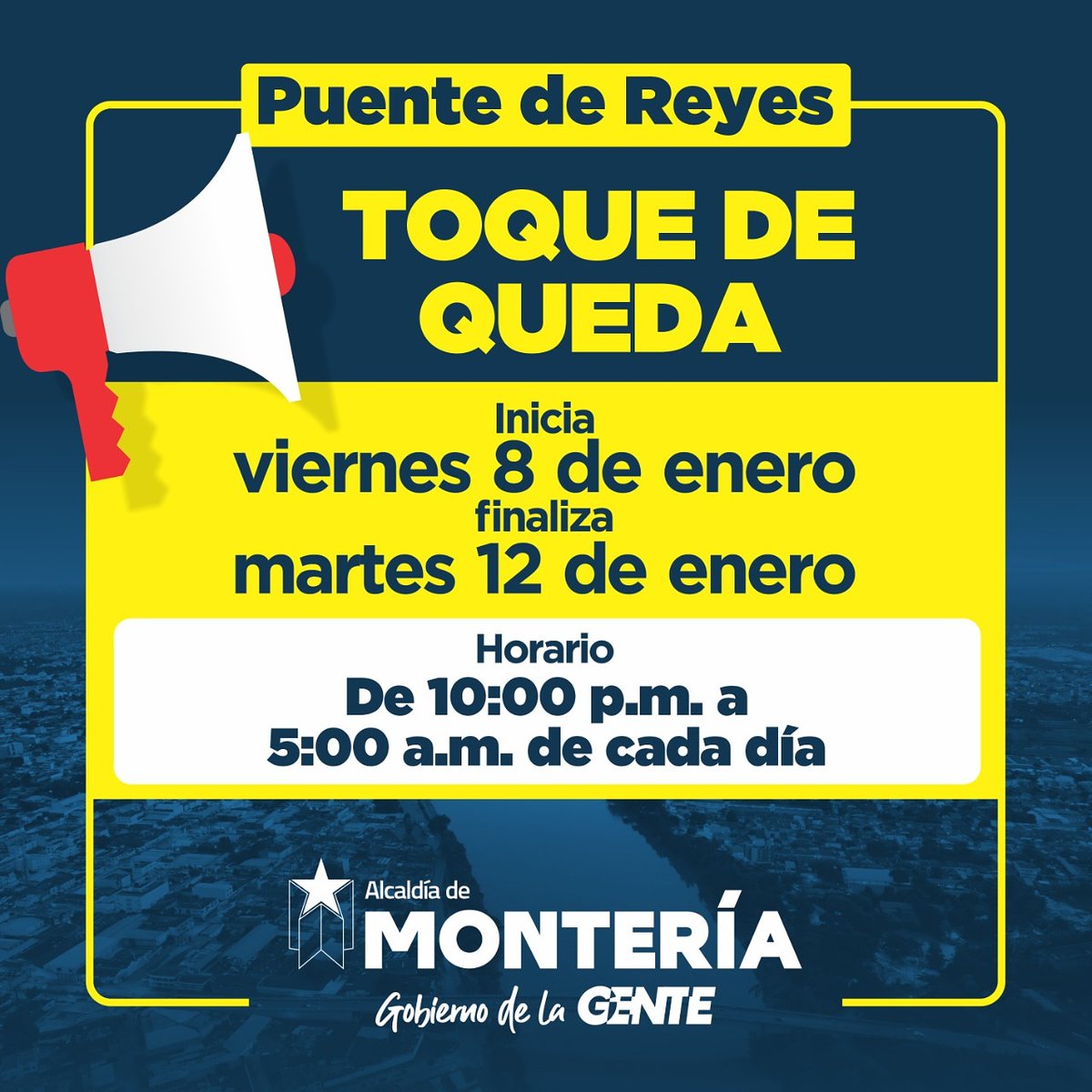 monterialcaldia's tweet photo. #Atención ⚠️ Esta es la medida que regirá este puente de Reyes en Montería para reducir la programación de la COVID-19. Invitamos a la ciudadanía a acatar las restricciones y evitar sanciones. ¡No bajamos la guardia! https://t.co/NEuVMZEIyZ