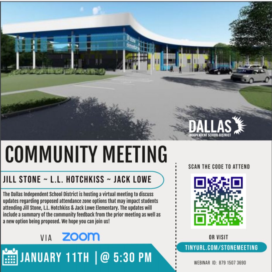 Hotchkiss families, please make plans to attend an important virtual community meeting regarding the attendance zone impacting students at Jill Stone, Jack Lowe, and LL. Hotchkiss. We'd like to have as many Hotchkiss families represented as possible. tinyurl.com/stonemeeting