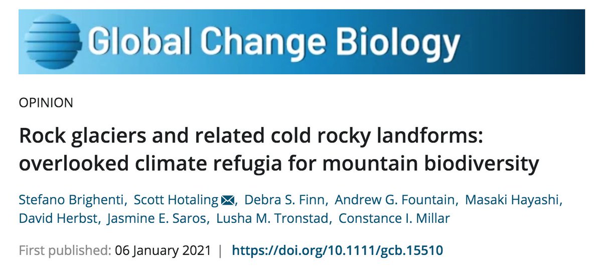 I’m thrilled to share a new paper on rock glaciers, related landforms, and mountain biodiversity. It began as a post-session chat at the 2019  @BenthosNews meeting and through a team effort, has made its way into one of my favorite journals,  @GlobalChangeBio.A thread... 1/n