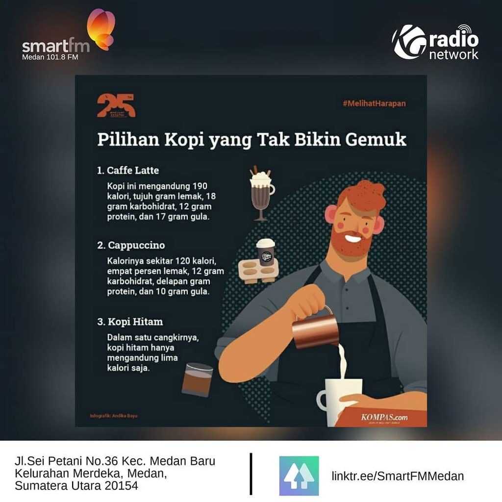 smartfm_medan's tweet image. #SmartListeners

Berikut ini pilihan kopi yang tak bikin gemuk.

Infografik: Andika Bayu

Sumber : @kompascom

Smart FM KGRadi. 

#Lifestyle #Kompascom #MelihatHarapan #FaktaBerita #BeritaTerkini #KGradioNetwork #smartfm1018 #SmartFMmedan 
#radiobisnis