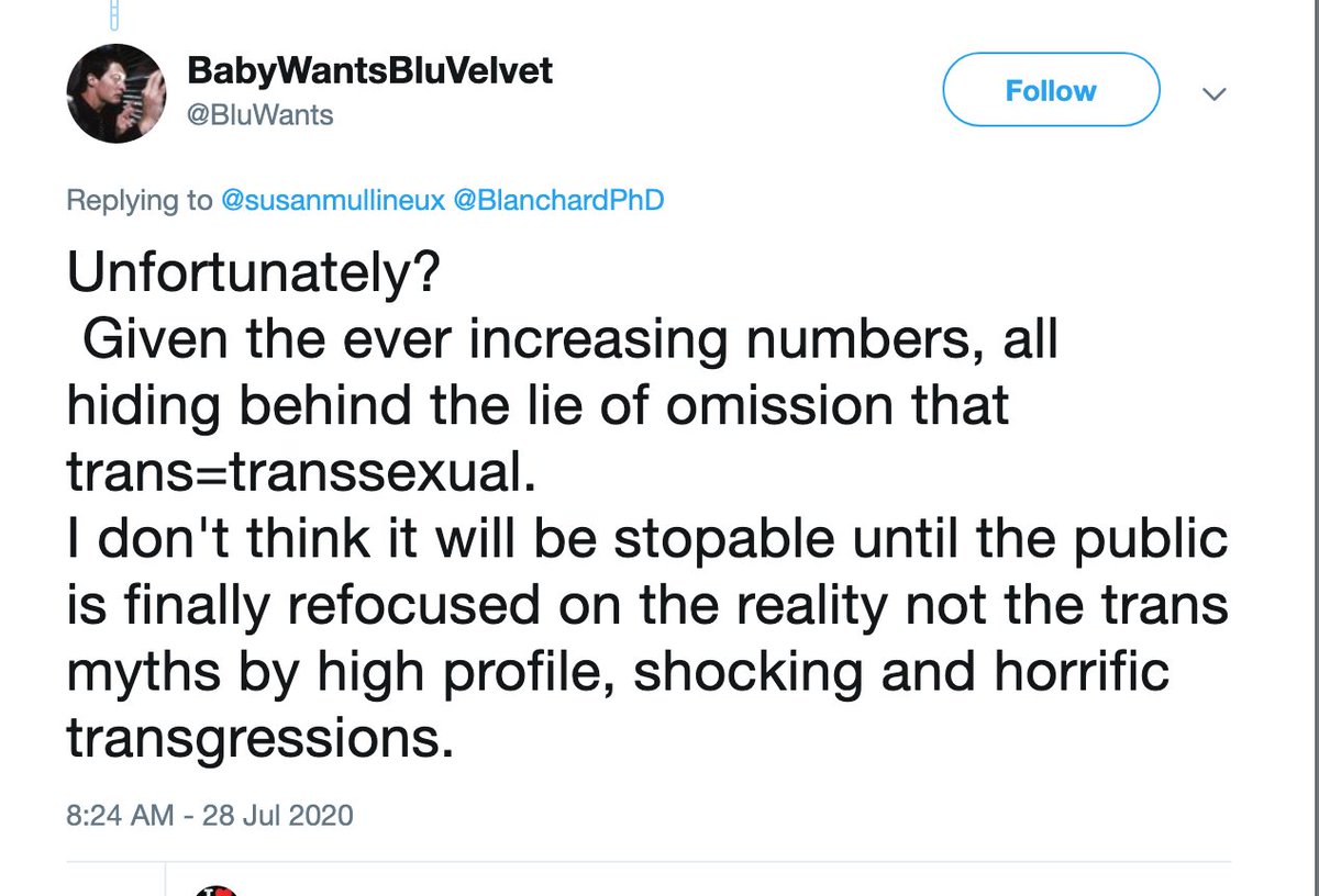 "I don't think it will be stopable until the public is finally refocused on the reality not the trans myths by high profile, shocking and horrific transgressions."  https://archive.vn/D8mck#selection-4037.114-4037.275