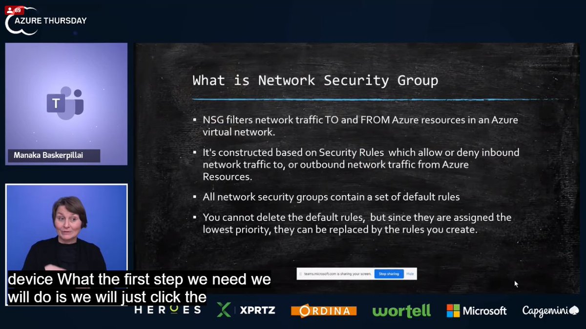 Now watching <a href="/AzureThursday/">AzureThursday</a> with <a href="/MenakaBasker/">Menaka Priyadharshini Baskar</a> about "All about Azure Network Securities" <a href="/Azure/">Microsoft Azure</a> #Azure #NSG #Security #Rules