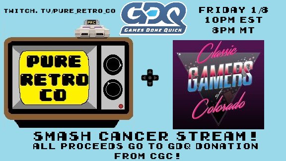 PureRetroCO1's tweet photo. Tomorrow night! F cancer so we are going to collab with the Classic Gamers of Colorado to make a big donation to @GamesDoneQuick 
https://t.co/g3ScKWlSiy

 #AGDQ2021 #retro #nes #gamer #SupportSmallStreamers #SmallStreamerConnect #l99gaming https://t.co/GMXpBWb9Q4