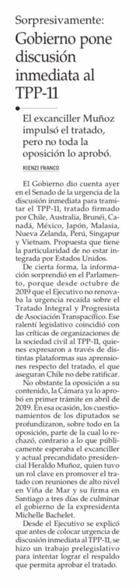 GabrielBoric's tweet photo. Discusión inmediata al TPP-11 es inaceptable. Debate estretégico sobre modelo de desarrollo es parte esencial de proceso constituyente del que estamos ad-portas. Desde el Frente Amplio buscaremos detener a quienes quieran aprobarlo entre gallos y media noche. https://t.co/y2Qk4o8PpU