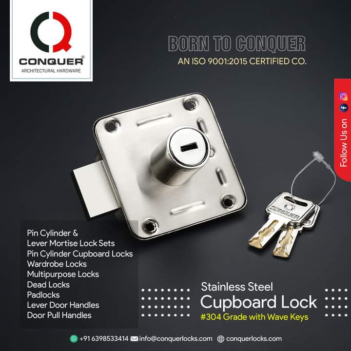 ConquerLocks's tweet photo. Stainless steel Cupboard Lock - 304 Grade with Wave keys #cupboard #cupboardlocks #locks #hardware #architectualhardware https://t.co/479JT2647y