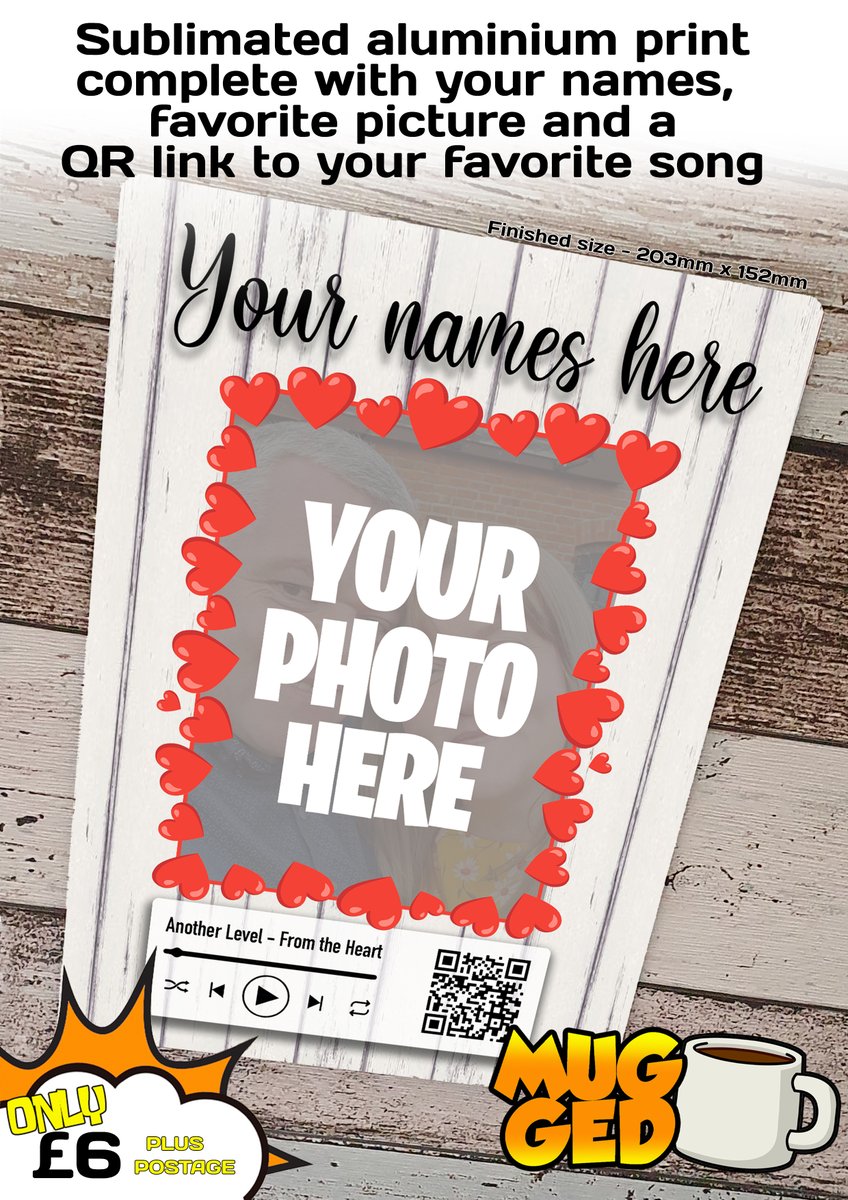 MuggedPrint's tweet photo. Aluminium printed Love sign complete with your names, photo and QR link to your favourite song. Ideal for Valentines Day https://t.co/R6ArsxJuYq