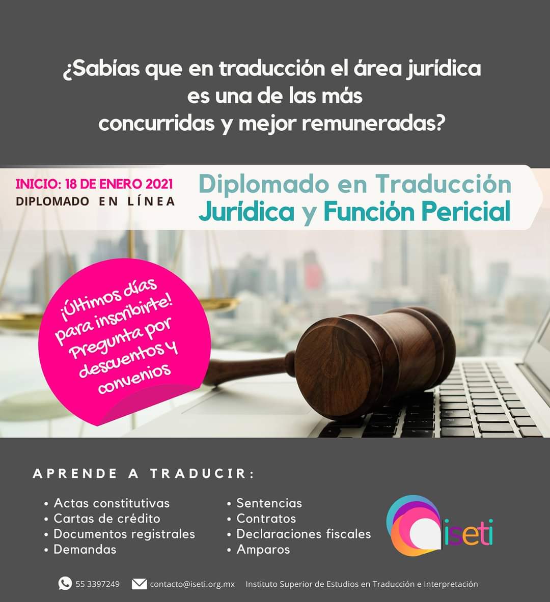 Turistguide12's tweet photo. 📢📣🔔¡¡ÚLTIMOS DÍAS PARA INSCRIBIRTE!!

¿Eres o quieres ser traductor jurídico o perito traductor?

Toma nuestro Diplomado en Traducción Jurídica y Función Pericial. El único en México impartido por traductores con amplia experiencia profesional y docente. https://t.co/wCUtWV1R7y
