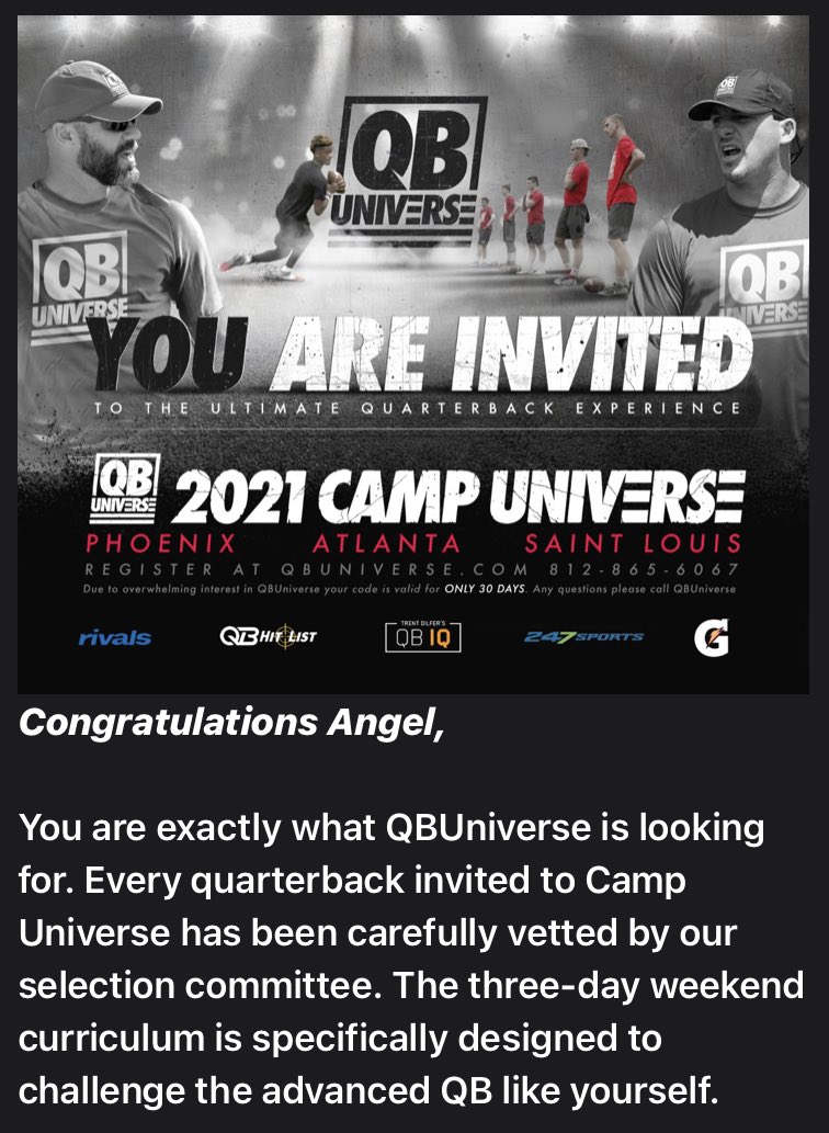 angeltrevino_7's tweet photo. Blessed to be invited to @QBUniverseCamp https://t.co/09WgNNiKYR