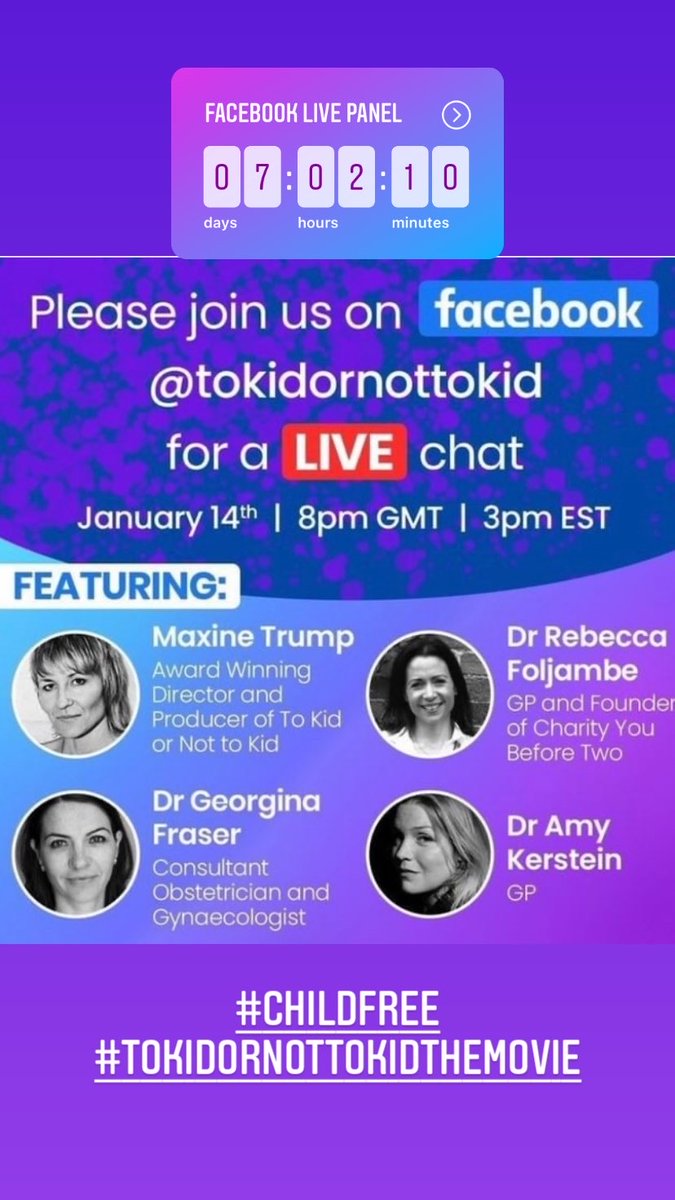 MaxineTrump's tweet photo. One week to go until this unique event with a panel of Drs and Gynecologists; where they will talk about how to treat the childfree choice. Will you be joining us? They will be answering your questions and concerns. Looking forward to seeing you there! #childfree #tokidornottokid https://t.co/JdHwIvSfhf