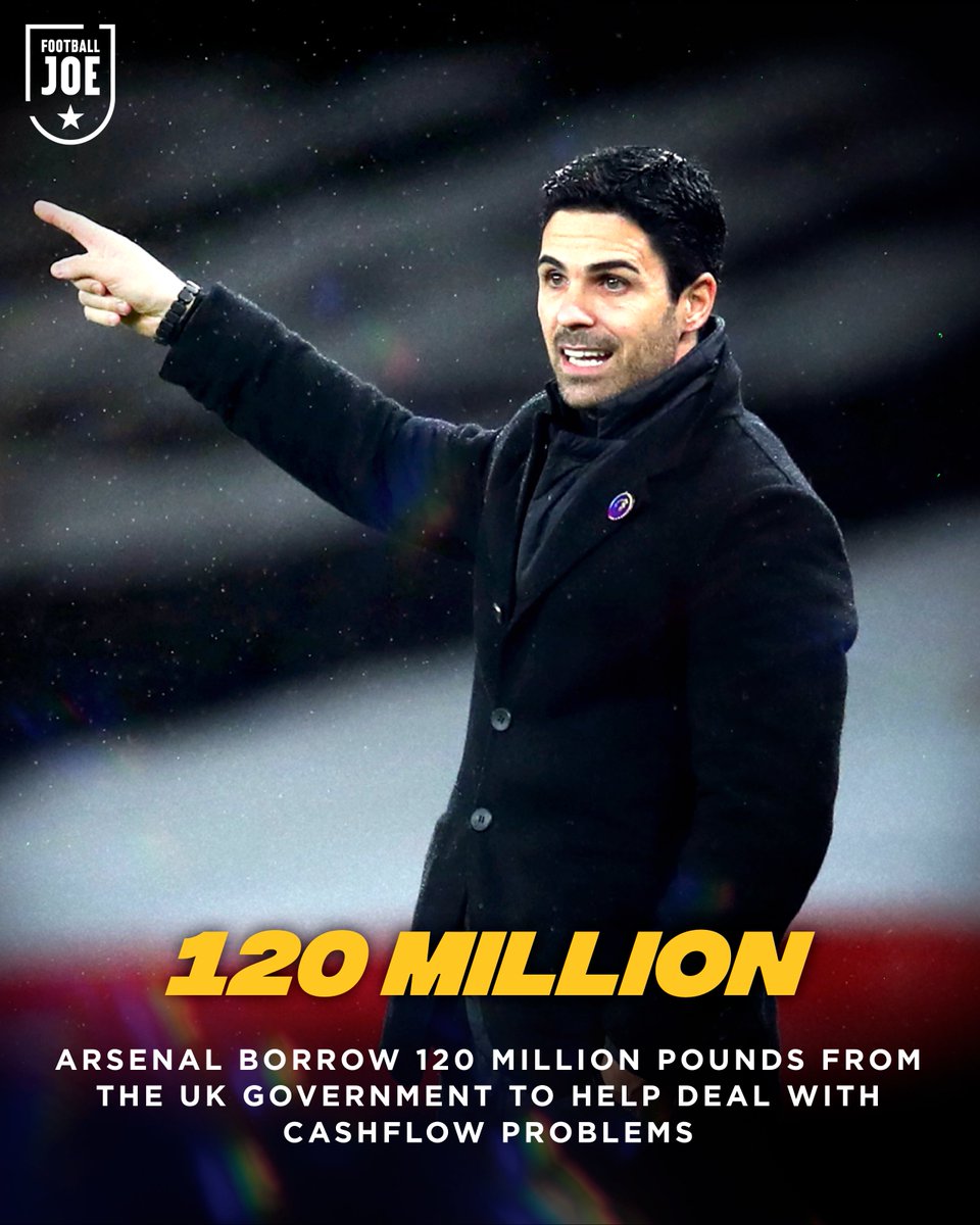 FootballJOE's tweet photo. Arsenal have borrowed £120 million from the government through a scheme designed to help big businesses deal with cashflow problems during the Covid-19 pandemic [The Times] https://t.co/C39RysdBuH