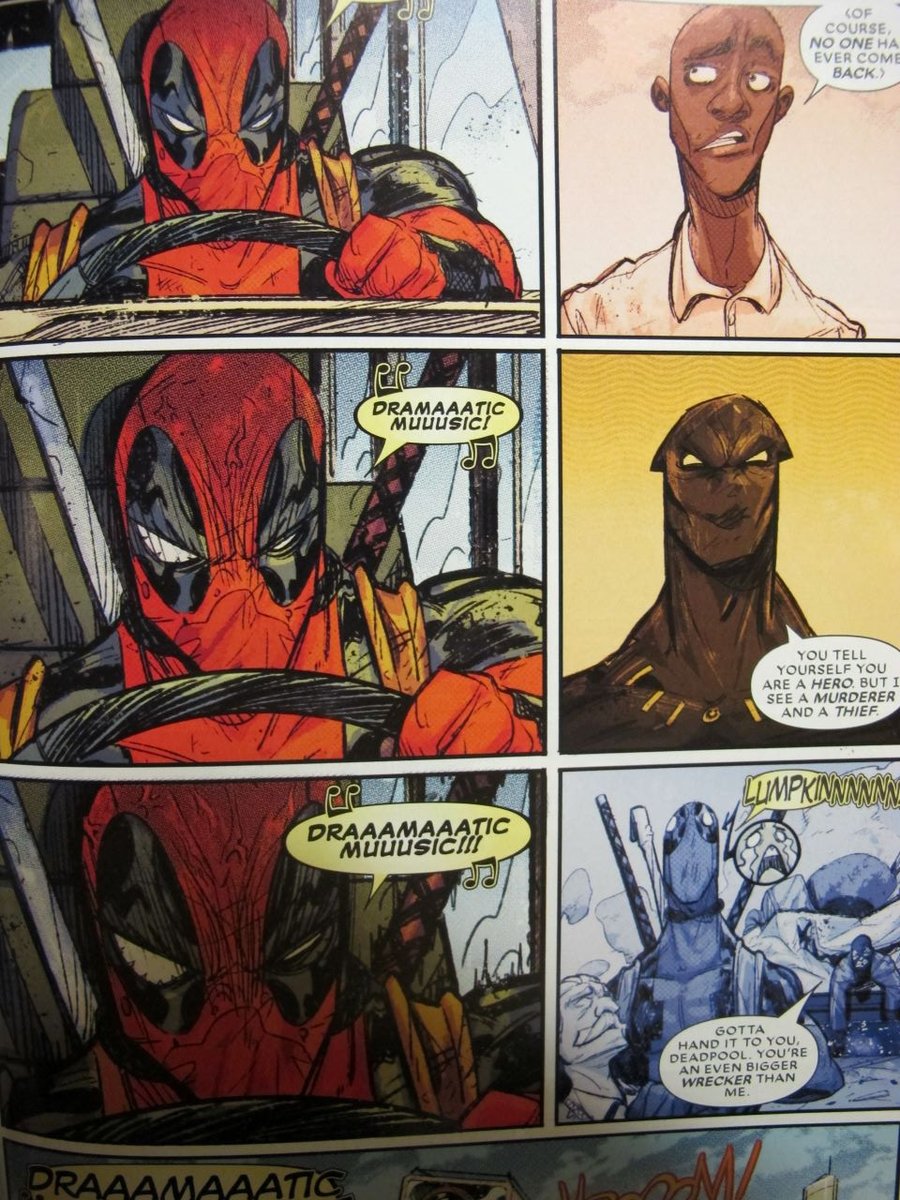 quaibranly's tweet photo. 🦸 🇵🇷 🇺🇸 📚 Afin de soigner la victime collatérale d'une de ses trop nombreuses bagarres, Dead Pool voyage au Wakanda pour  dérober du Vibranium dans Black Panther Vs Deadpool par @kibblesmith et @RLopezOrtiz chez @Marvel 👉 https://t.co/4pJwTjChWB #BD2021 #BD2021MQB https://t.co/jF45M7yk2X