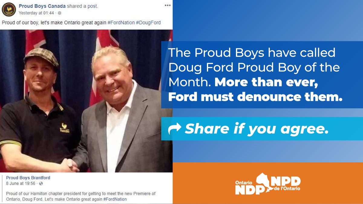 AndreaHorwath's tweet image. After the Proud Boys’ role organizing yesterday’s brazen attack on democracy &amp;amp; the rule of law, I am calling on Doug Ford to clearly &amp;amp; unequivocally denounce the Proud Boys.

Silence is support.