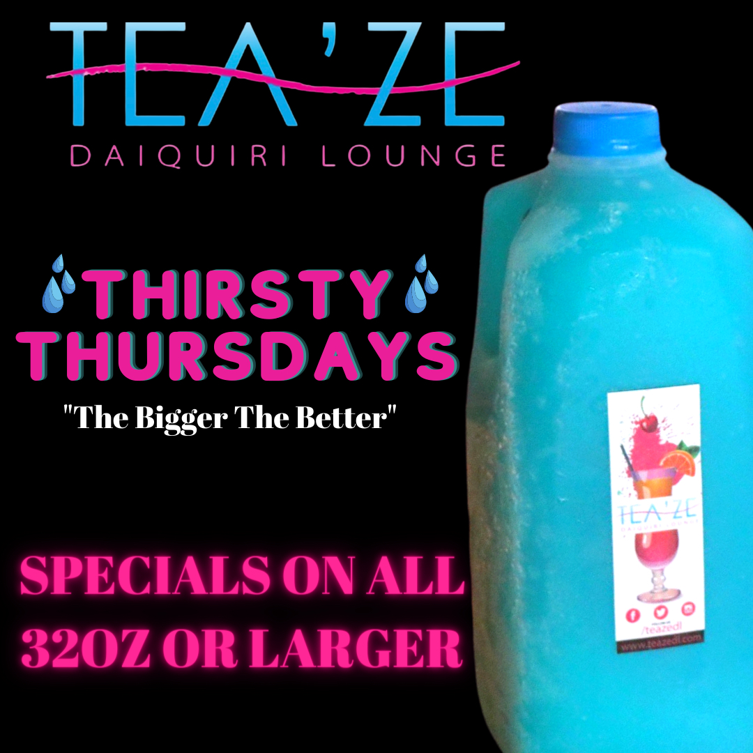TeazeDL's tweet image. The thirstiest day of the week!! Get your weekend started today!! Specials on all 32oz or higher! 
#thirstythursday #teazedaiquirilounge #teazelounge #missouricity #mocitytx #daiquiri #frozendrinks