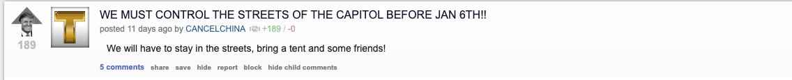 I guess the DC Police doesn't have a person monitoring TheDonald. If you look, there is plenty of PUBLIC conversation about a potential breach and occupying the Capitol prior to yesterday's events. (see more pics in thread).  https://twitter.com/ReporterCioffi/status/1347231440669446146