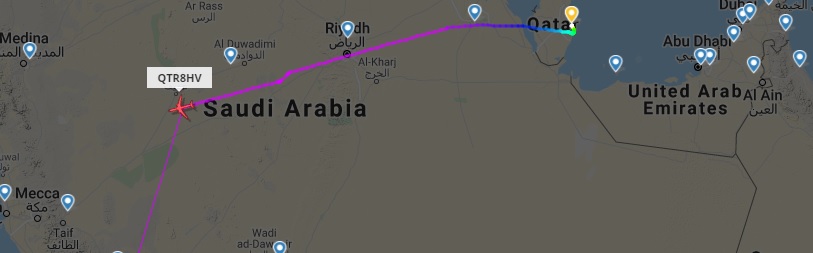 talhaahmad967's tweet photo. The first flight✈️ of #Qatar🇶🇦 Airways to cross #SaudiArabia 🇸🇦after the Blockade(since June 2017).
- Qatar Airways, QR1365/QTR8HV is en route to Johannesburg from Doha.
#QatarAirways #qatarblockade https://t.co/SnOynlJZ07
