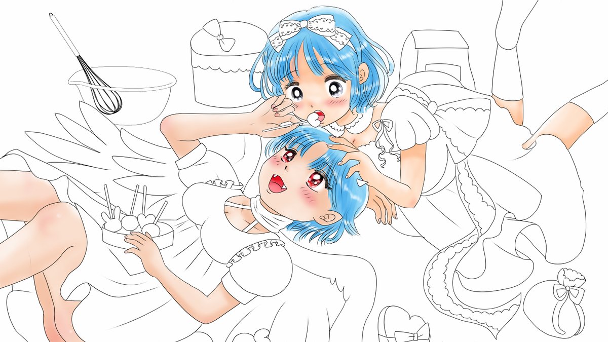 昨日描いた絵です(*ノωノ)
恋の魔法とおまじないラフイラストACさん素材ちびモブ会社員、のび恋1ページ目ペン入れ
、恋まほ2月のカレンダー色塗途中 