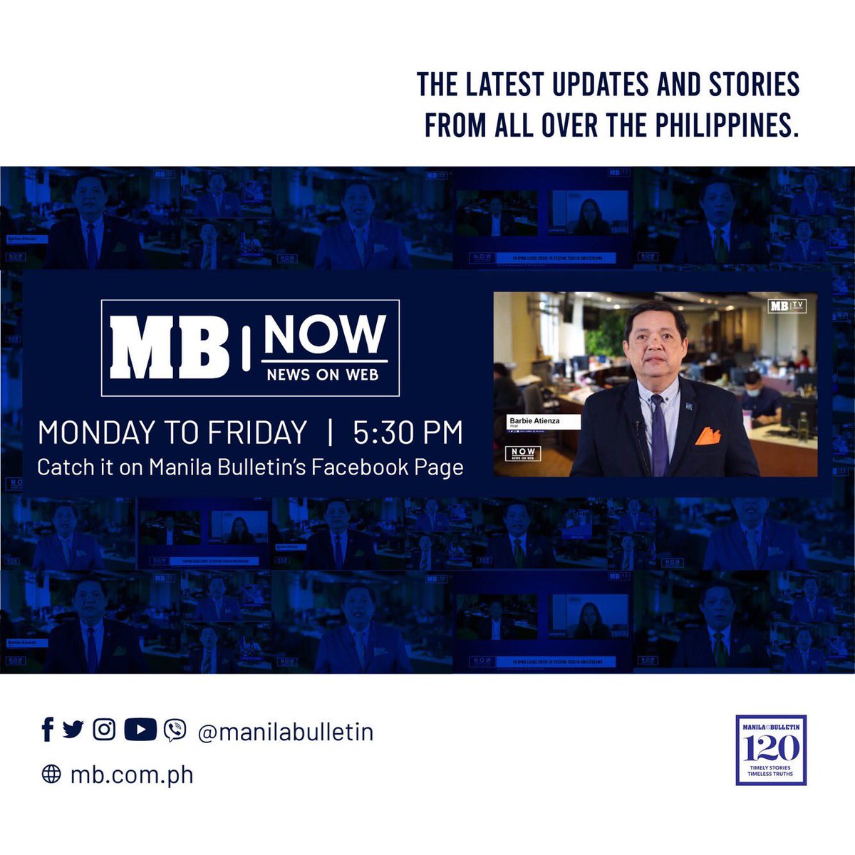 manilabulletin's tweet photo. As Manila Bulletin celebrates 120 years of Timely Stories and Timeless Truths, we continue to deliver the latest updates and stories from all over the Philippines through Manila Bulletin News on Web.
Catch #MBNow from Monday to Friday every 5:30 PM here on Facebook. https://t.co/lR7odtQCF5