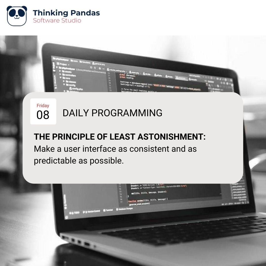 ThinkingPandas's tweet image. #dailyprogramming

The Principle of Least Astonishment:

Make a user interface as consistent and as predictable as possible.