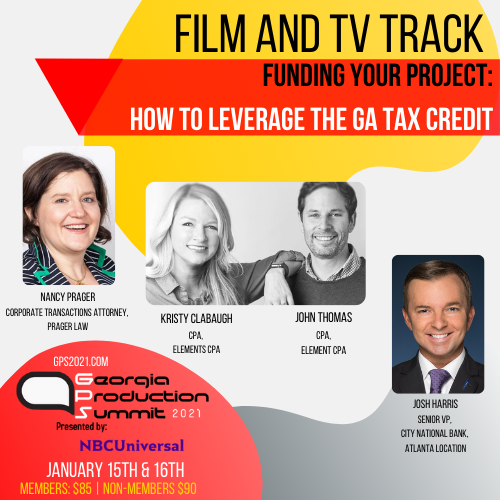 GA_Production's tweet image. #GPS2021 Panel Spotlight: An informative panel for filmmakers, producers, and investors that unveils ways to benefit from the GA tax credit. Breaking down the specifics of the incentive and how you can use it to maximize your budget. #jointheconvo  #gafilmequaljobs #guestspeaker