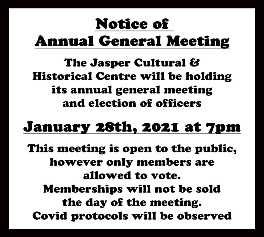 Jasper Cultural &amp; Historical Centre AGM