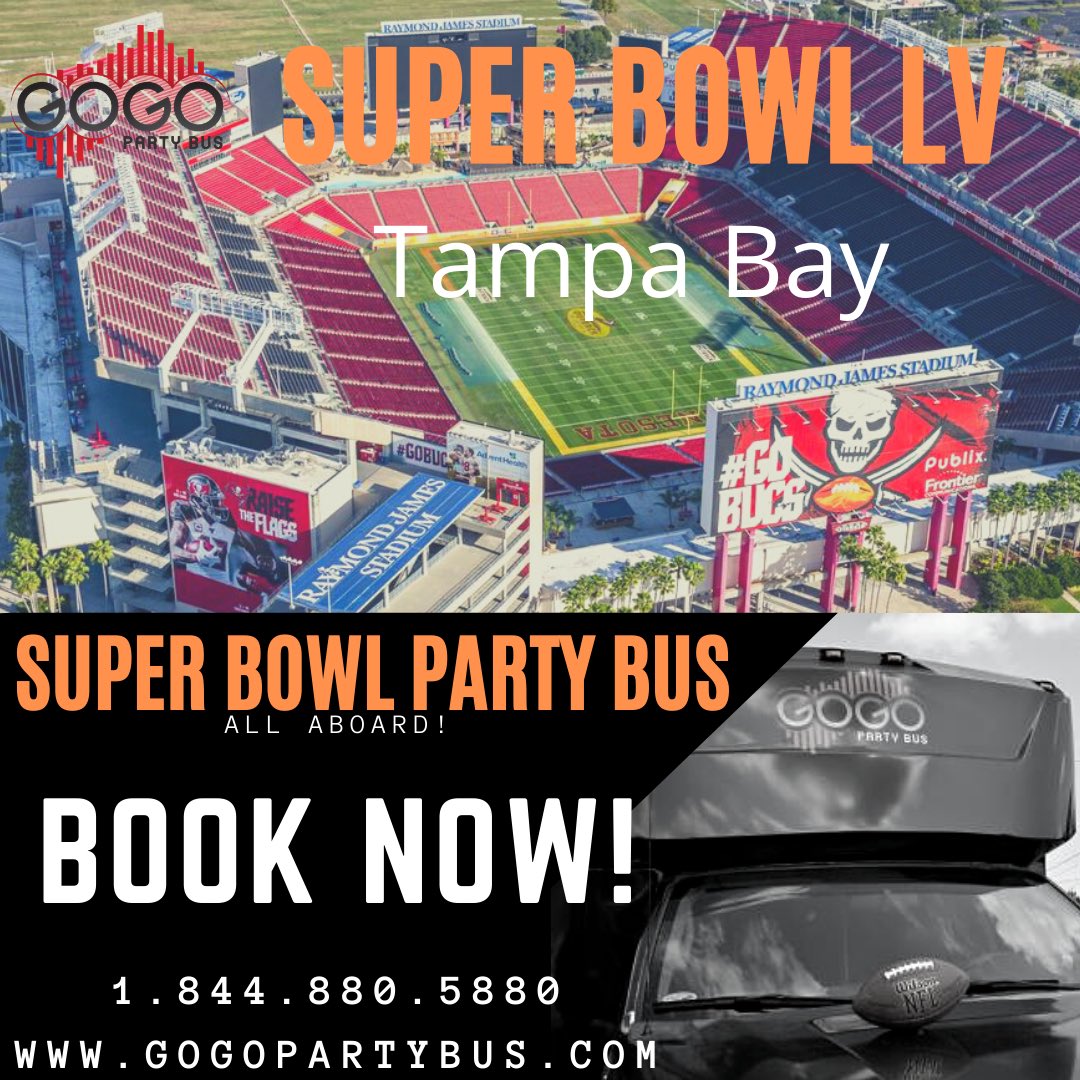gogopartybus's tweet photo. Super Bowl Party Bus! Book Now!
#tampabaypartybus
#orlandopartybus
#tampapartybus
#superbowl2021
#partybusnearme
#superbowlparty
#superbowllv
#superbowlsunday https://t.co/yTWAB9P0tv