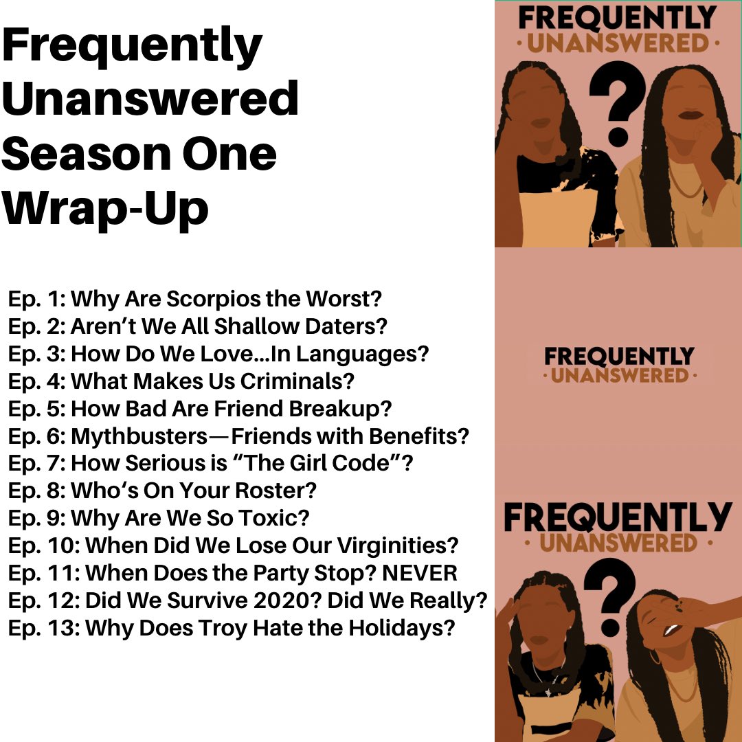 FrequentlyPod's tweet image. Happy New Year friends and freques! Due to some major life changes, we decided to wrap up season 1 a little early, but we are looking forward to coming back full speed for season 2! 😊Let us know in the comments what your favorite episodes of season 1 were! 🥳