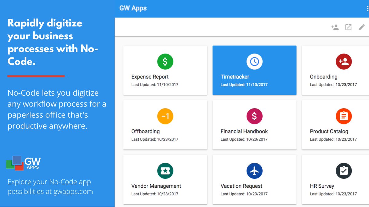 GWApps_Inc's tweet photo. No-Code lets you rapidly digitize any business process. GW Apps allows you to create as many web applications as you need for your business using only one tool. Make the move to a paperless office. Learn more at https://t.co/OqcqxOrOiv.

#GWApps #BusinessProcessManagement #NoCode https://t.co/FIzw06tOyO