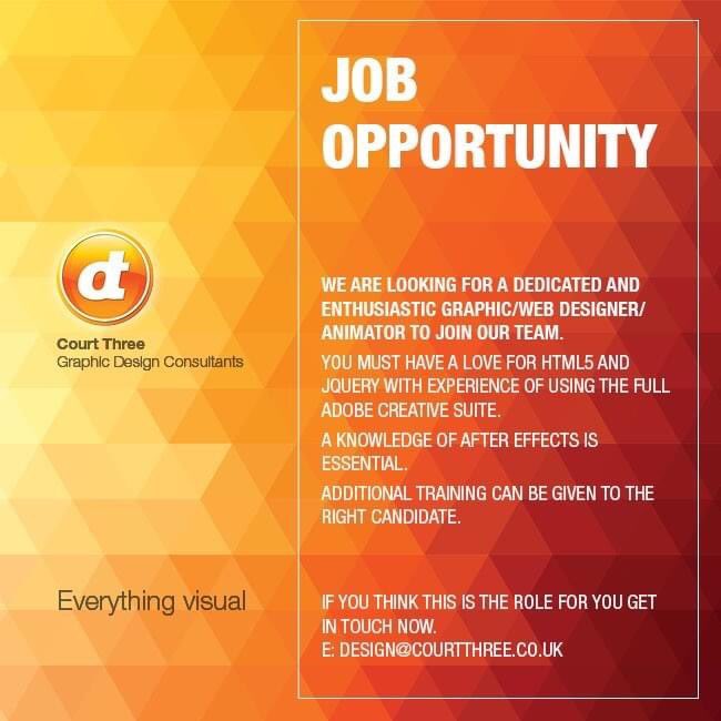 A great opportunity for the right person. E: design@courtthree.co.uk to register your interest