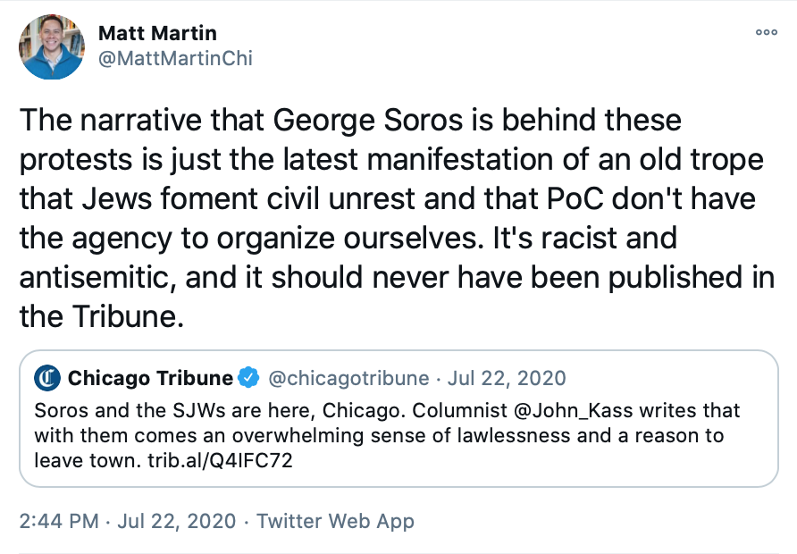 Schumer and Harris' religion/ethnicity/race are relevant here due to Kass' recent history of advancing anti-Semitic and racist conspiracy theories that Jews and Black people are conspiring to destroy public safety, as people like Ald.  @MattMartinChi noted. https://www.robertfeder.com/2020/07/27/tribune-colleagues-blast-john-kass-column-antithetical-values/