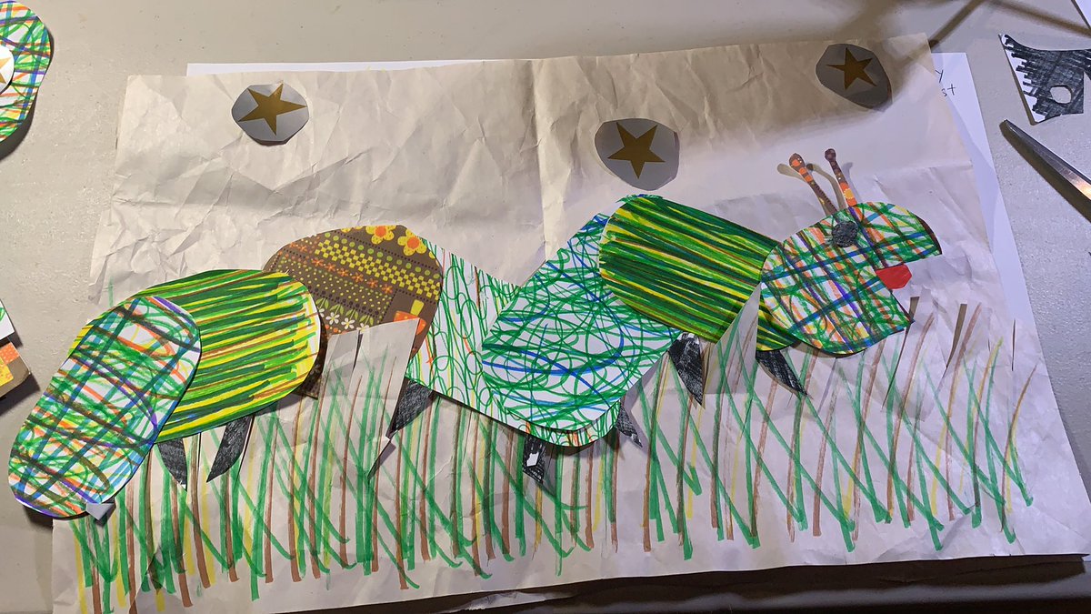 TcdsbA's tweet photo. Mr. Bob learned about collage ala Eric Carle. #tcdsballarts #hungrycatepillar #ericcarle https://t.co/ey8I4RGiJB