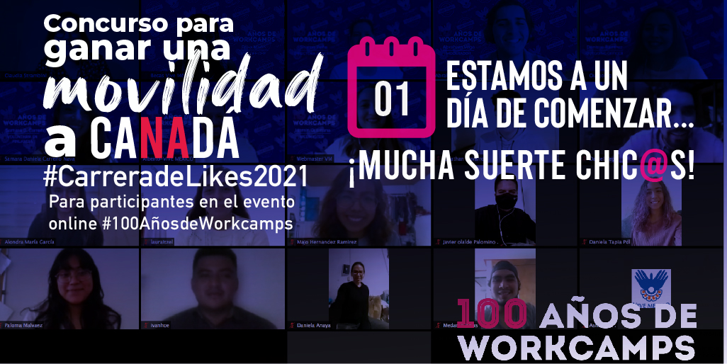 Estamos a solo🗓01 Día de empezar nuestro concurso en Facebook por una Movilidad Internacional a🇨🇦Canadá. A partir de mañana podrán votar a su favorito de los participantes en el evento online #100AñosDeWorkcamps Síguenos facebook.com/BecasViveMexico
