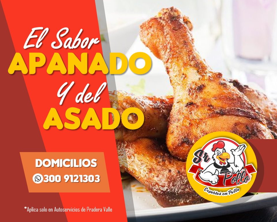 Mercapava's tweet photo. 🙌 Déjate seducir por el 😏Sabor del Asado y el Apanado del Sr. Pollo🐔...Que esperas para probarlo❗️ 🍗Disponible solo en #Mercapava Pradera, entrada principal🛒Pídelo a domicilio 300 9121303📲
#Almuerzo #Asado #Apanado #Pollo #ASadero #PraderaValle #Ahorro #Delicioso https://t.co/Lxsw0fXiME