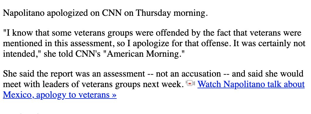 Conservatives were sure that this was a broadside against them (which is in itself telling) and then-House Minority Leader John Boehner took a swipe at Sec. Napolitano over it. She was forced to apologize to vetrans for offending them and work on white supremacy was shelved