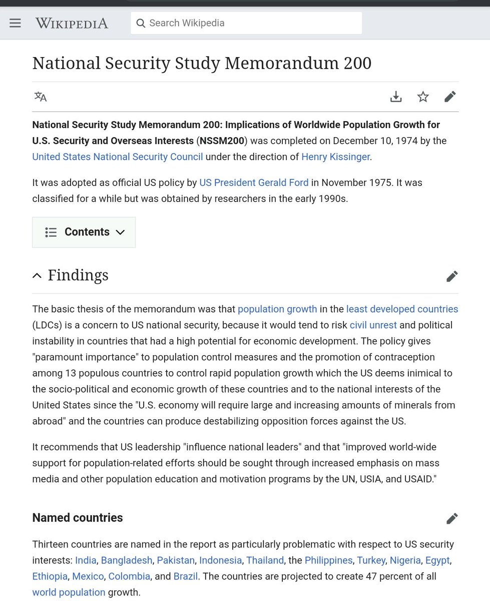 9/ population reduction in the world is the USA. Overpopulation in the third world is deemed to be a US national security threat. US carried out all kinds of overt and covert programs to reduce the world's population,