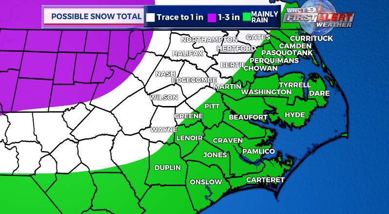 wnct9weather's tweet photo. System will bring unneeded rainfall to eastern NC tonight through early Saturday. Some counties could also see frozen precip (sleet or snow) mixing with the rain from time to time. "First Alert Weather Day" in effect. Details on WNCT9 at 5 PM.
https://t.co/KUe6hYtcsr
#FirstAlert9 https://t.co/FGNpDYG2Op