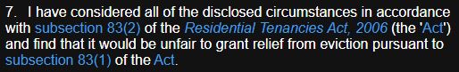 Another thing: par for the course, but apparently the Board made these decisions without finding out: is this a family? With children? Disabilities? Job loss? When the tenant misses the hearing and the landlord isn't forthcoming, someone at the LTB hits CTRL+V and: