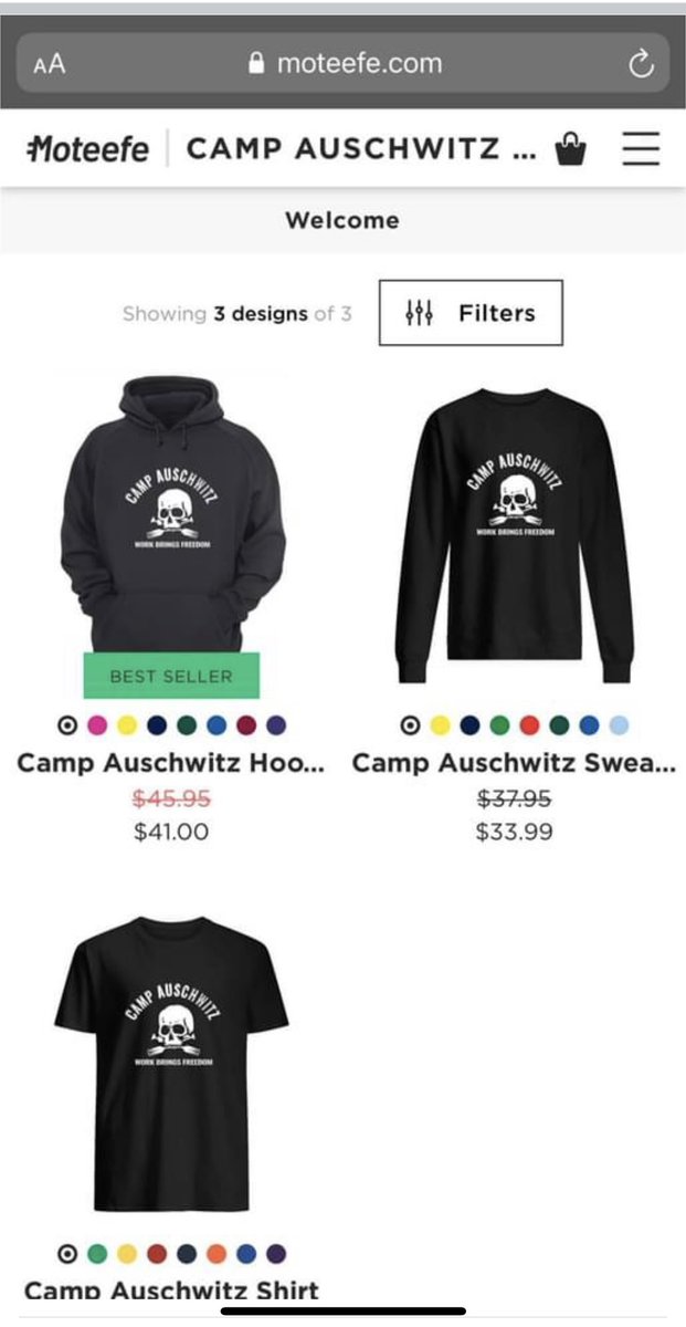 bsharynu's tweet photo. @moteefe Promoting anti-semitism - you are a disgrace. Remove these shirts from your shop!!!!! @ACLU https://t.co/gp3nRgDkFo