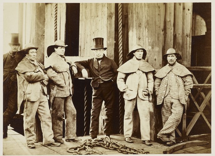 W. Coulson, Master Sinker, and four of his men at the Pit Mouth, New Hartley Colliery, 1862. 204 men and boys (and 40 pit ponies) were slowly suffocating underground when this was taken. Despite the heroics of these men, none were saved.