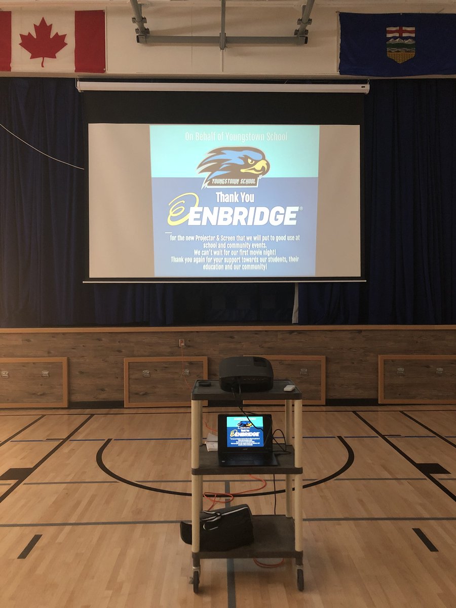 A huge Thank You to ENBRIDGE for their generous donation that we put towards replacing the screen in our gymnasium and purchase of a projector. Both items will be put to good use for school and community events. Thank you for your continued support! <a href="/Enbridge/">Enbridge</a> #ENBgiving