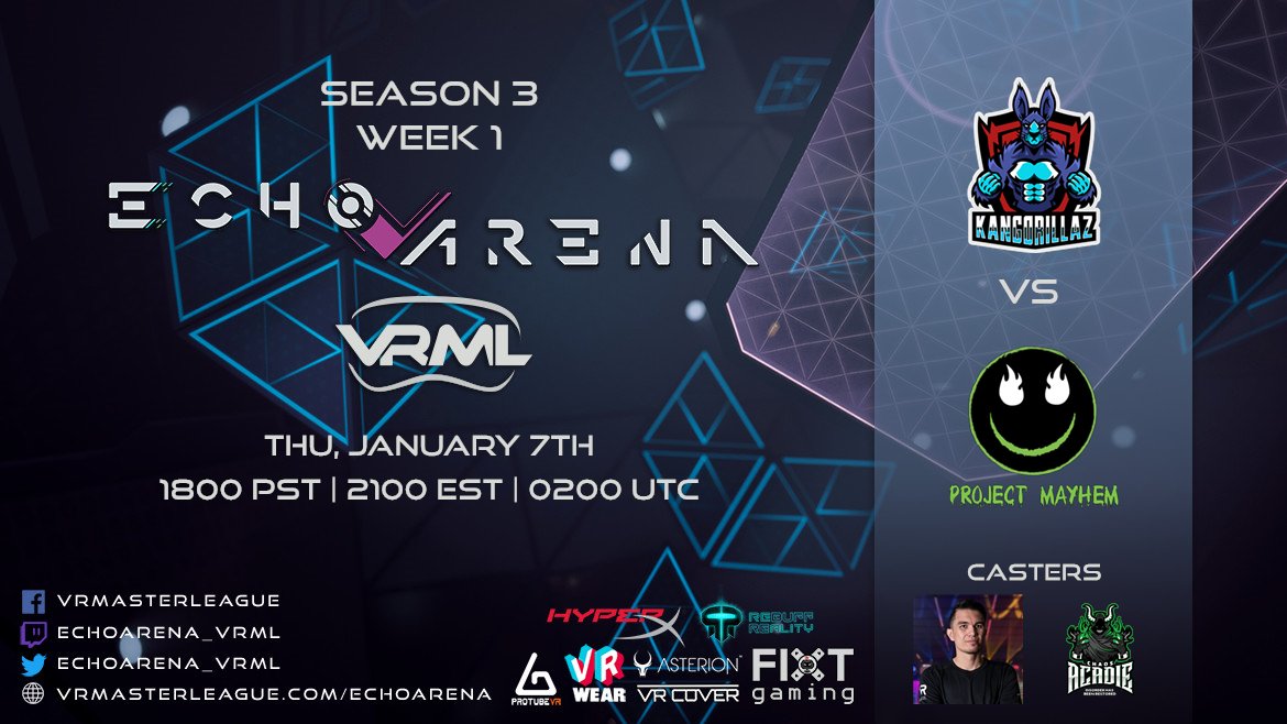 EAProjectMayhem's tweet image. Come watch our season opener at 6pm PST vs @kangorillaz
Casted by the voice of echo, @Palidore_VR
twitch.tv/EchoArena_VRML