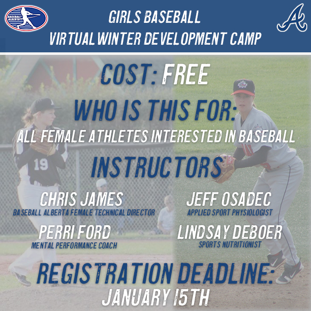 🚨Attention Female Athletes🚨 <a href="/GirlsBaseballAB/">Alberta Girls Baseball</a> will be running a FREE Virtual Winter Camp starting on January 17th! For more info on the camp and to register, head over to baseballalberta.com/article/63136. The deadline to register is January 15th!