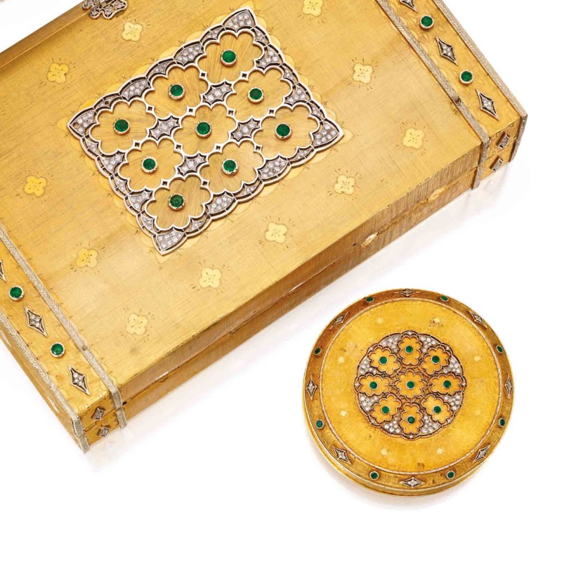 One thing the ultra-rich like are evening bag/cases called minaudiere, with matching accessories if you're really nuts. This is one of the nicer ones. Relatives of the old cigarette cases with matching jeweled lighters. (Buccelatti)