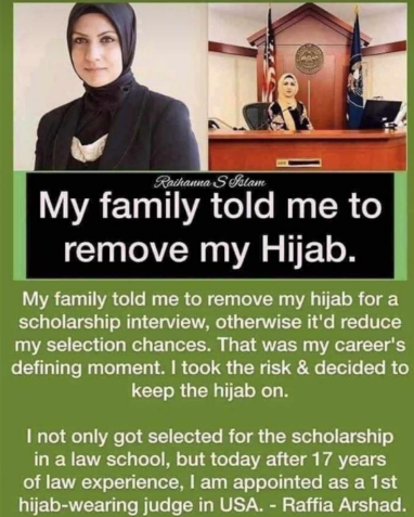 Raffia Arshad, de eerste vrouwelijke rechter in Groot-Brittannië met hijab. Haar familie vertelde haar om haar hijab af te doen om carrière te maken. Dat deed ze niet en Allah gaf haar er zoveel meer voor terug. Subhan'Allah! #hijab #hijabi #muslima #islam #judge #UK