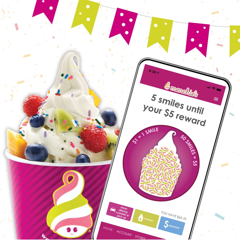 Craving some extra sweetness? Download our app for some sweet perks! For every $1 you spend at Menchie’s, you will receive one smile. Earn 50 smiles, and you’ll receive FREE froyo. Download our app today to start earning your smiles! 🥰😋#App #MenchiesApp #Menchies