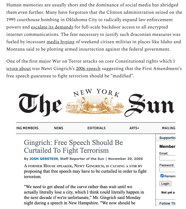 Demands that Silicon Valley censor more were already rapidly escalating. After yesterday, that tech oligarchs should police our discourse is a virtual consensus. Look for way more.As I wrote today, it's very redolent of post-9/11 calls for censorship. https://greenwald.substack.com/p/violence-in-the-capitol-dangers-in